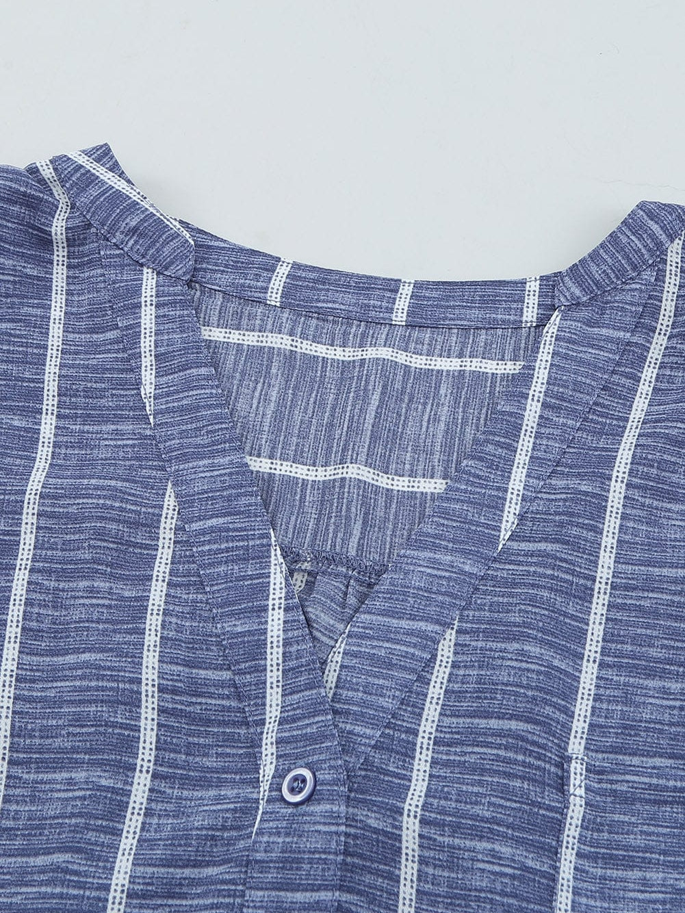 Blue V Neck Striped Long Sleeve Top with Pocket