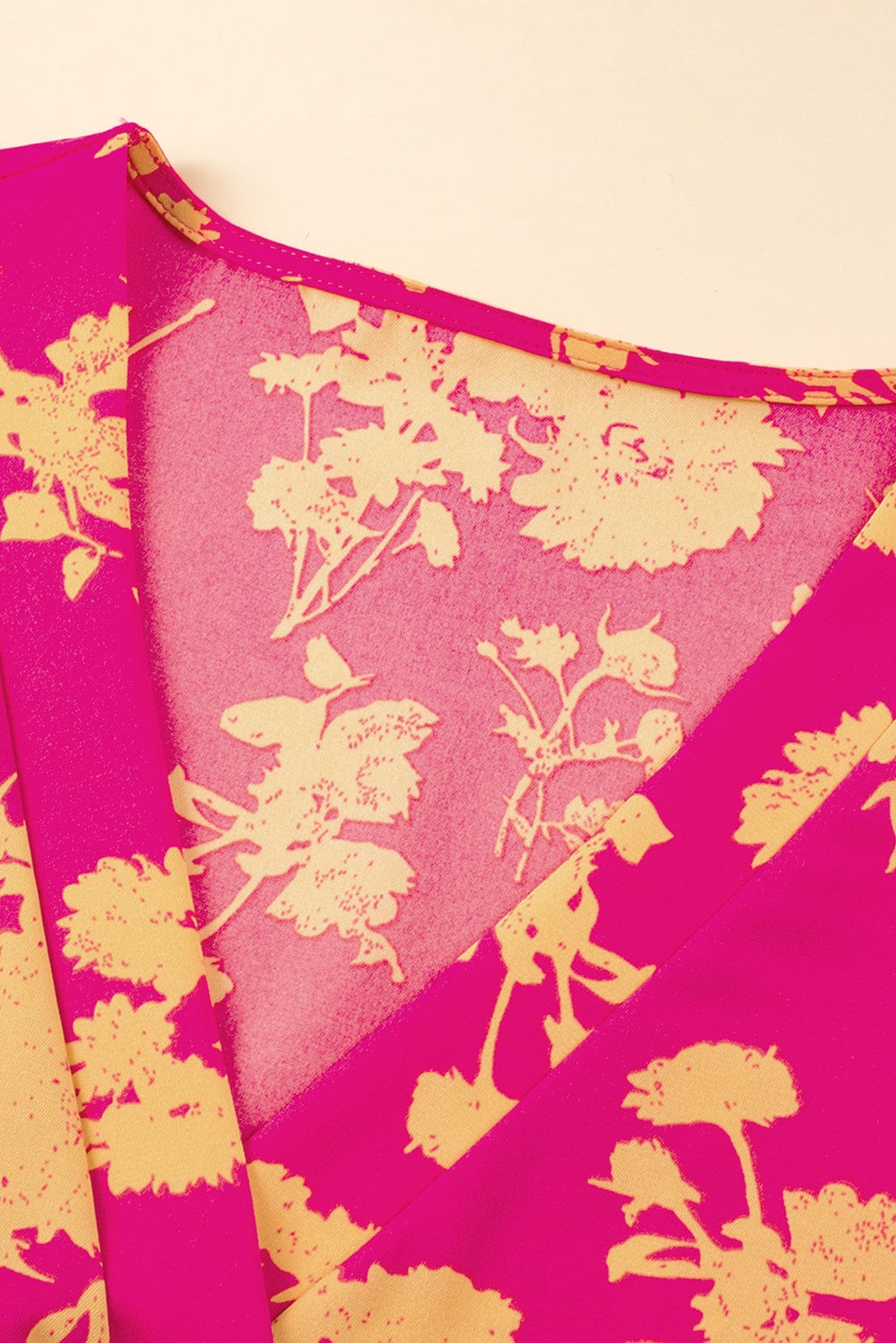 Blush Pink Empire Waist Floral Dress with Batwing Sleeves