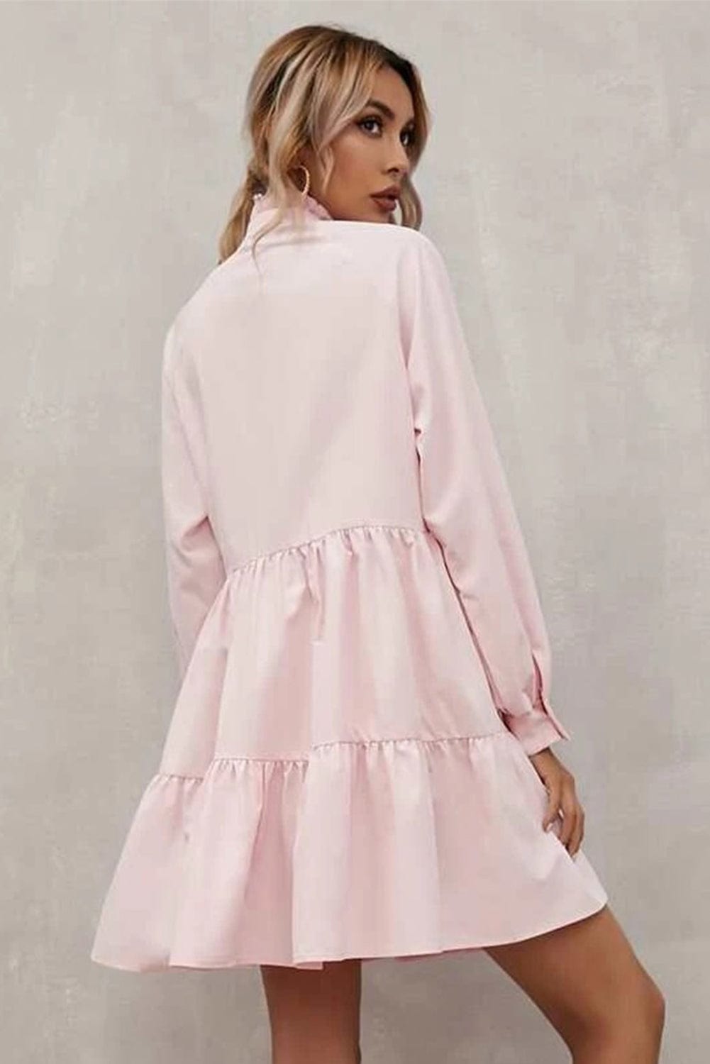 Blush Pink Ruffle Collar A-Line Mini Dress