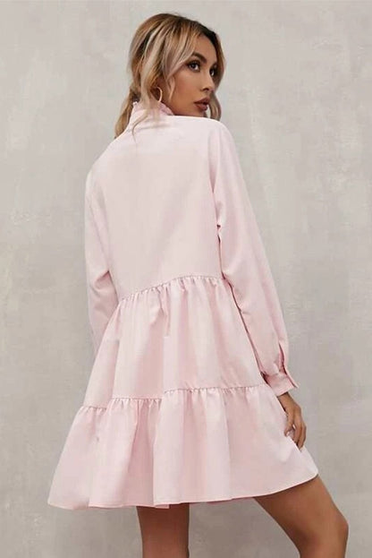 Blush Pink Ruffle Collar A-Line Mini Dress