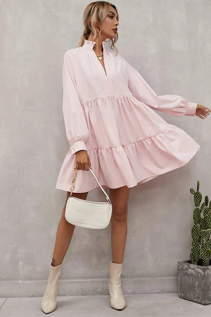 Blush Pink Ruffle Collar A-Line Mini Dress