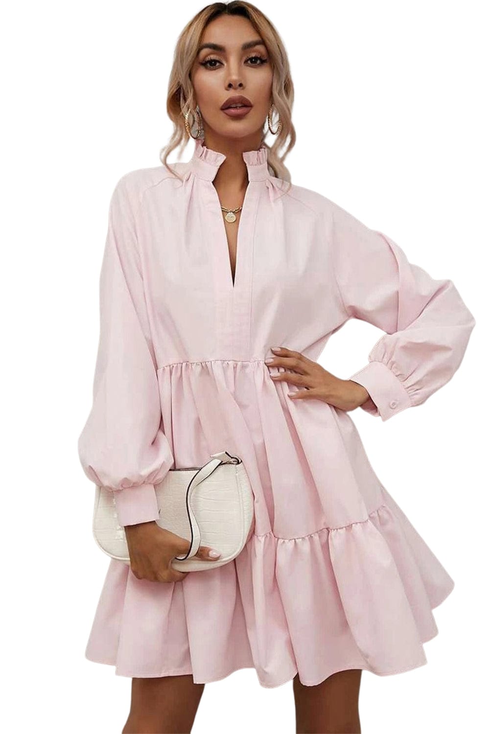 Blush Pink Ruffle Collar A-Line Mini Dress