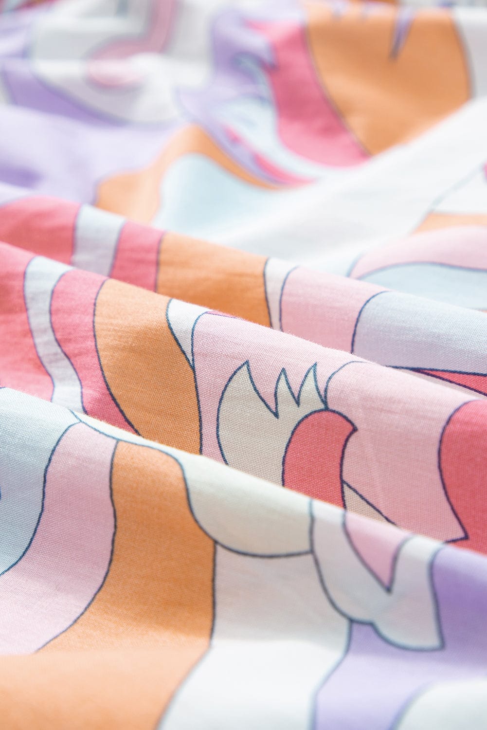 Blush Pink Smocked Bubble Sleeve Abstract Print Blouse