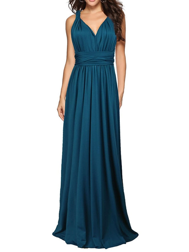 Women's Dress - Prom Party Dress Swing Dress Long Dress Maxi Dress Green Black Blue Sleeveless Pure Color Backless Spring Summer V Neck Party S M L XL