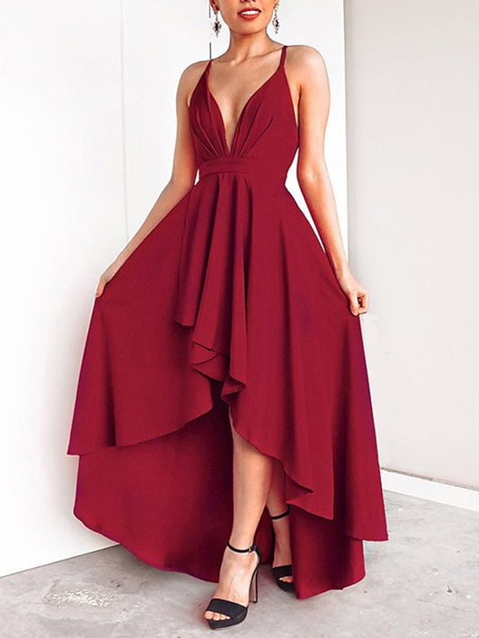 Women's Dress - Semi Formal Party Dress Swing Dress Long Dress Maxi Dress Green Black Blue Sleeveless Pure Color Layered Fall Spring Autumn V Neck S M L XL XXL 3XL