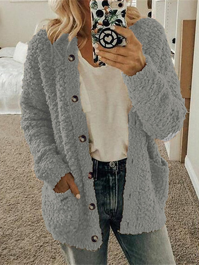 Women's Cardigan Sweater Cowl Ribbed Knit Polyester Pocket Fall Winter Home Daily Holiday Stylish Casual Soft Long Sleeve Solid Color Maillard Black White Pink S M L