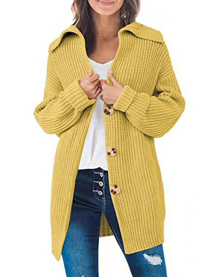 Women's Cardigan Sweater Shirt Collar Ribbed Knit Acrylic Patchwork Button Fall Winter Long Daily Going out Weekend Stylish Casual Soft Long Sleeve Solid Color Black White Yellow S M L
