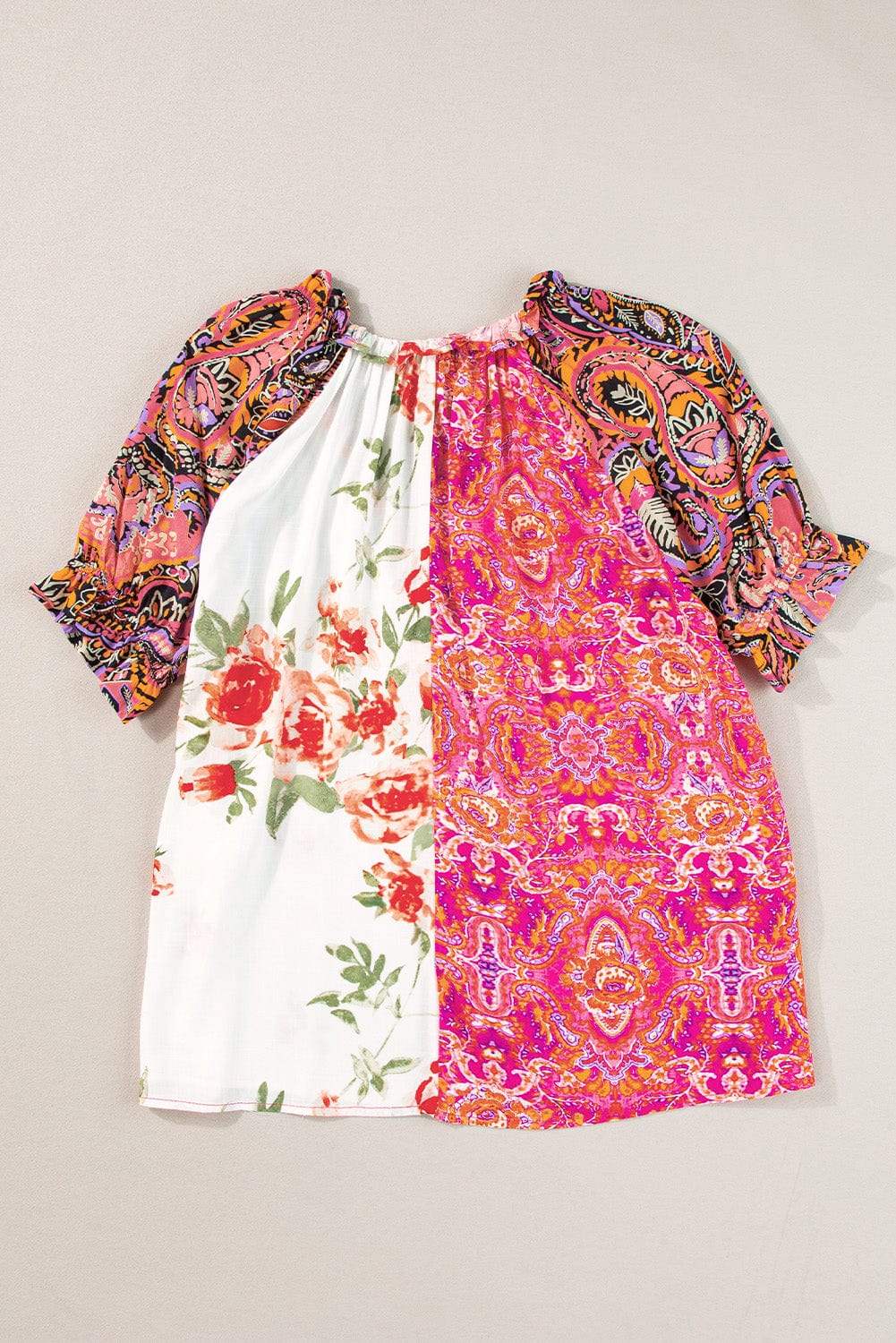 Bohemian Blossom Button-Up V-Neck Blouse