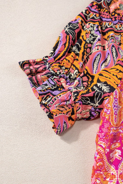 Bohemian Blossom Button-Up V-Neck Blouse