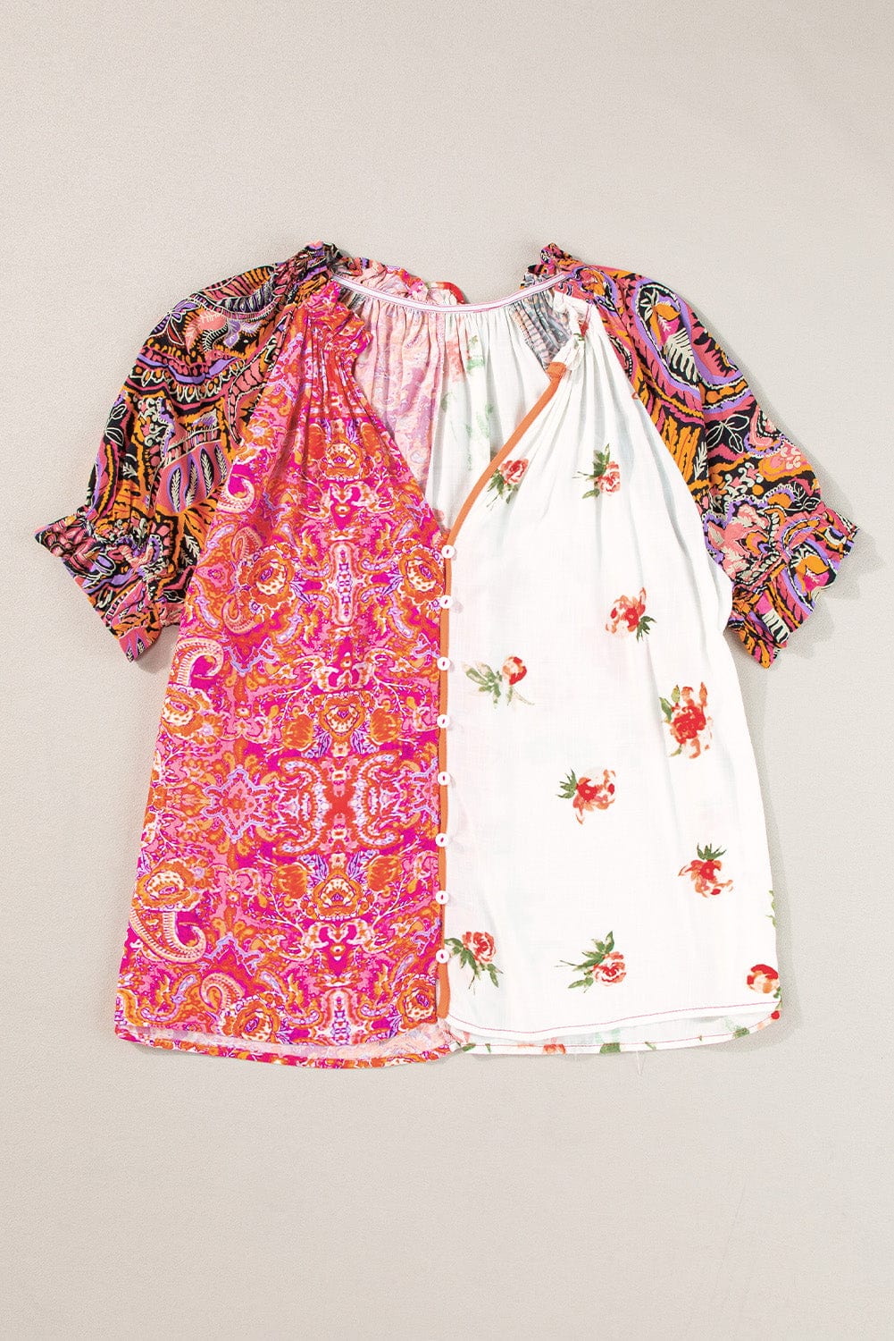 Bohemian Blossom Button-Up V-Neck Blouse