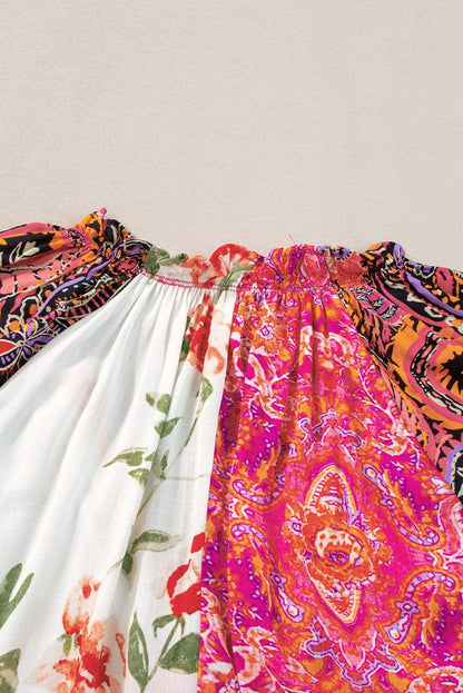 Bohemian Blossom Button-Up V-Neck Blouse