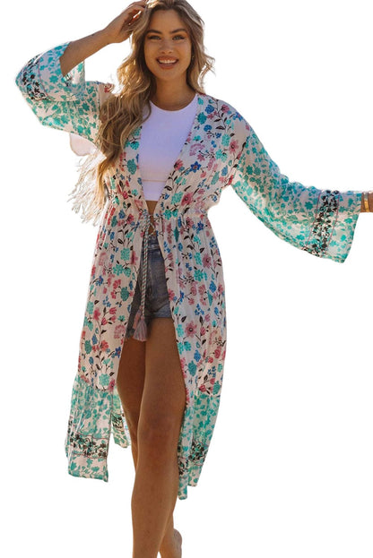 Bohemian Blossom Tassel Tie Longline Kimono