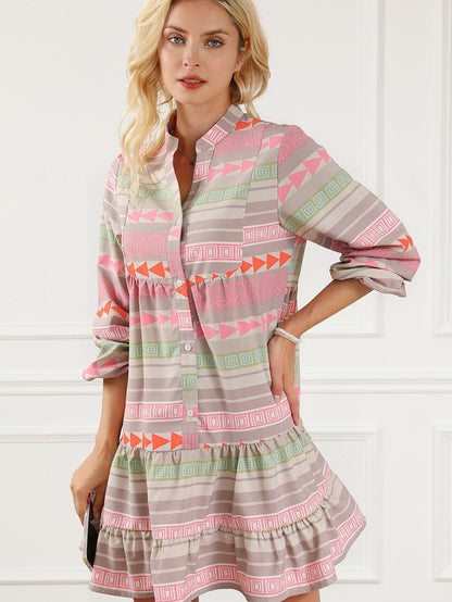Bohemian Chic Multicolored Puff Sleeve Babydoll Dress