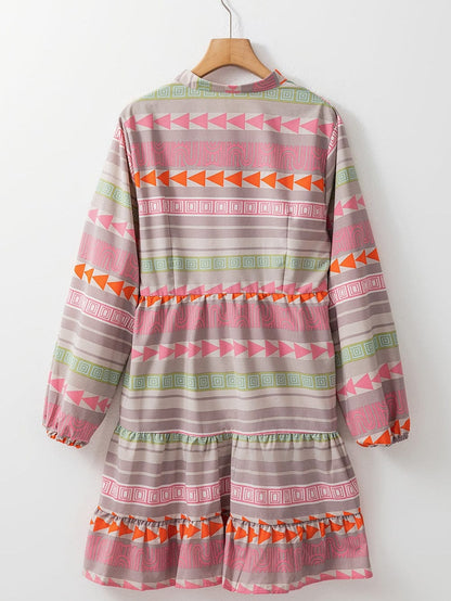 Bohemian Chic Multicolored Puff Sleeve Babydoll Dress