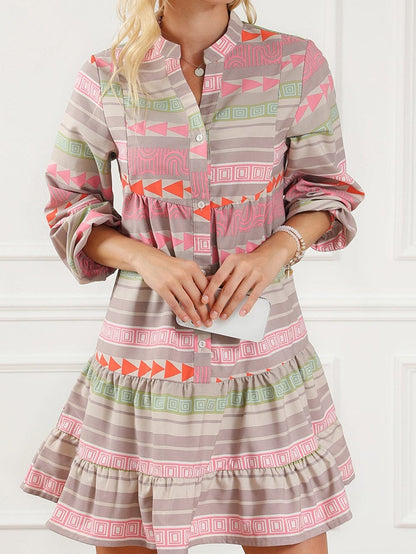 Bohemian Chic Multicolored Puff Sleeve Babydoll Dress