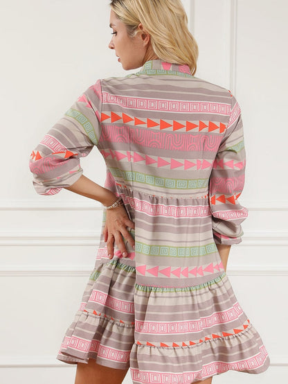 Bohemian Chic Multicolored Puff Sleeve Babydoll Dress