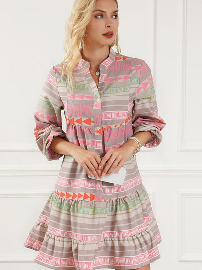 Bohemian Chic Multicolored Puff Sleeve Babydoll Dress