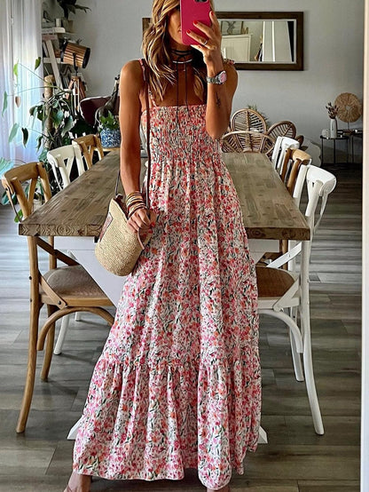 Bohemian Chic White Floral Maxi Dress with Ruffled Details