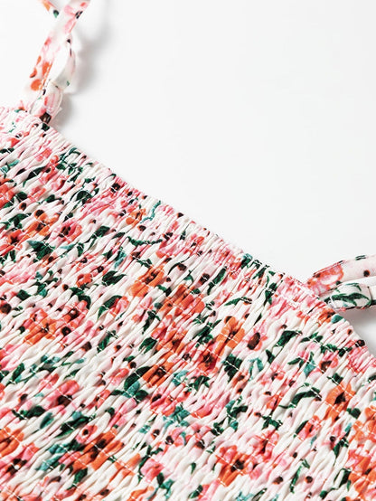 Bohemian Chic White Floral Maxi Dress with Ruffled Details