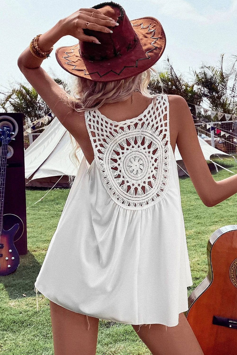 Bohemian Crochet Patchwork V-Neck Tunic Top
