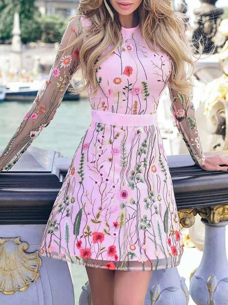 Bohemian Floral Long Sleeve Maxi Mini Dress