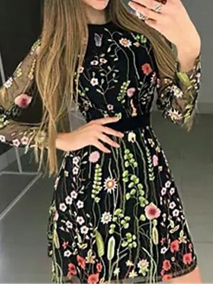 Bohemian Floral Long Sleeve Maxi Mini Dress