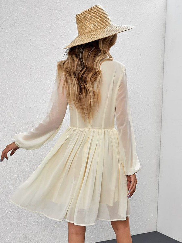 Bohemian Floral Midi Dress with Chiffon Sheer Sleeves