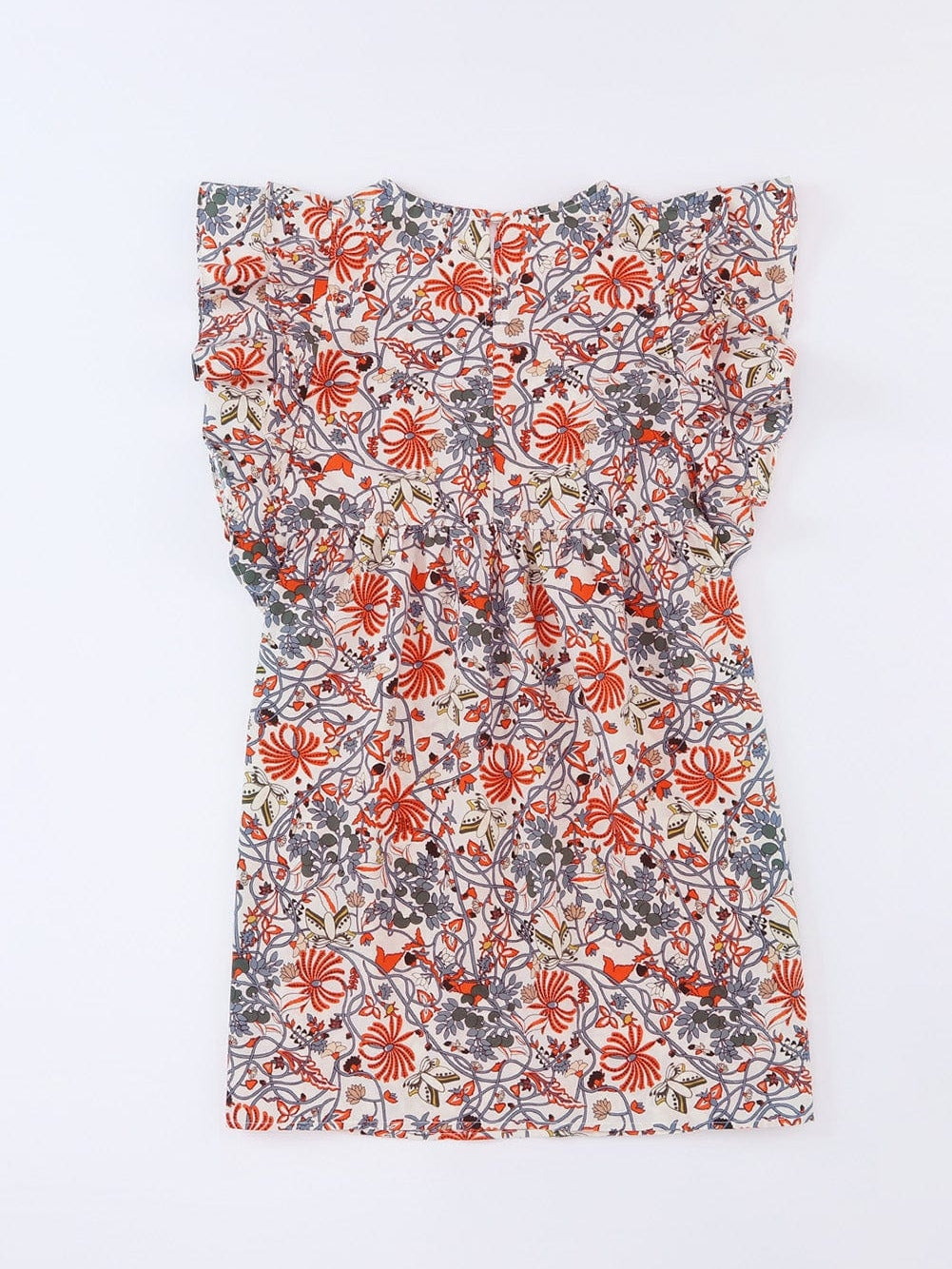 Bohemian Floral Ruffle Sleeve Mini Dress