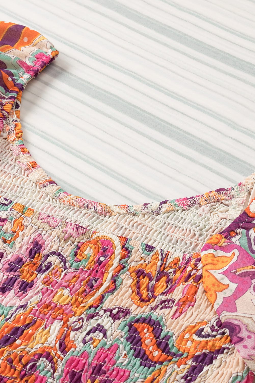 Bohemian Floral Smocked Mini Dress with Puff Sleeves