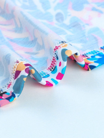 Bohemian Flounce V Neck Tank Top with Plant Pattern