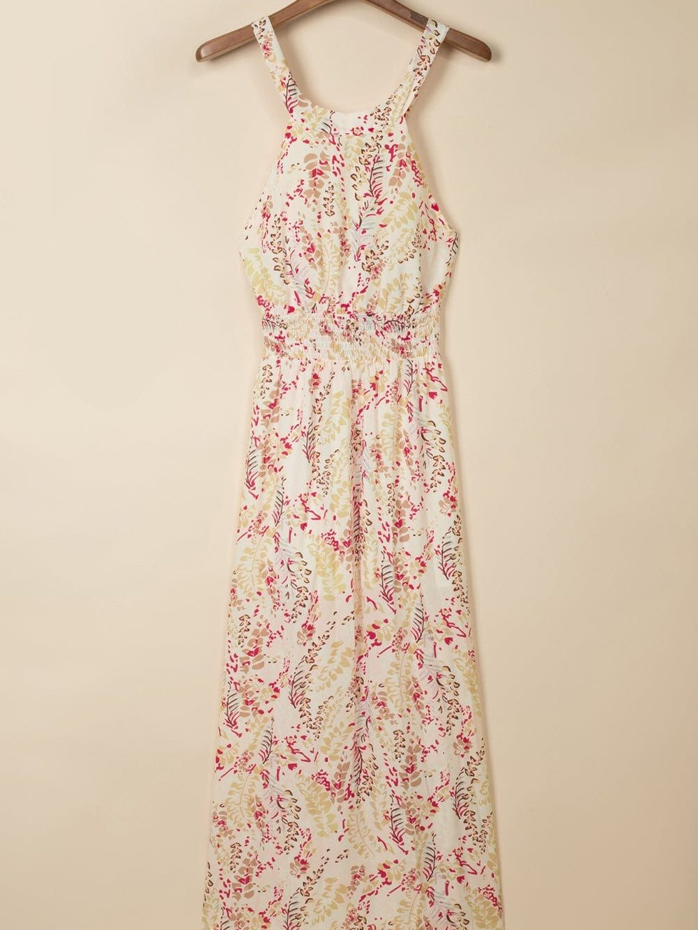 Bohemian Halterneck Maxi Floral Dress with Back Ribbon Ties