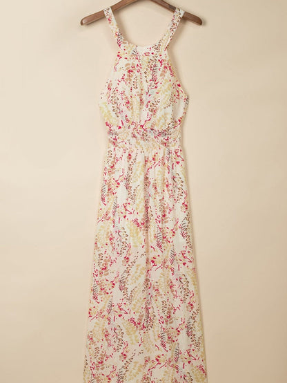 Bohemian Halterneck Maxi Floral Dress with Back Ribbon Ties