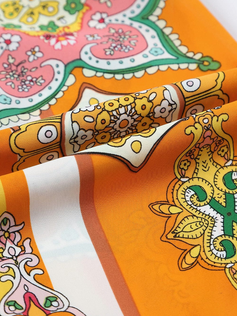 Bohemian Orange Geometric Print V Neck Mini Dress with Button Detail