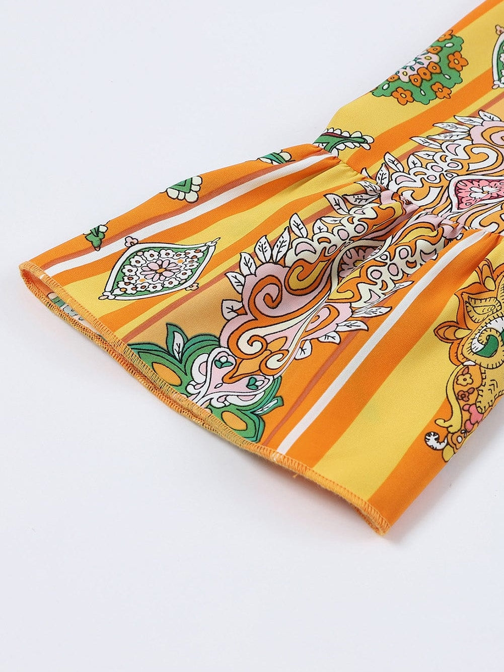 Bohemian Orange Geometric Print V Neck Mini Dress with Button Detail