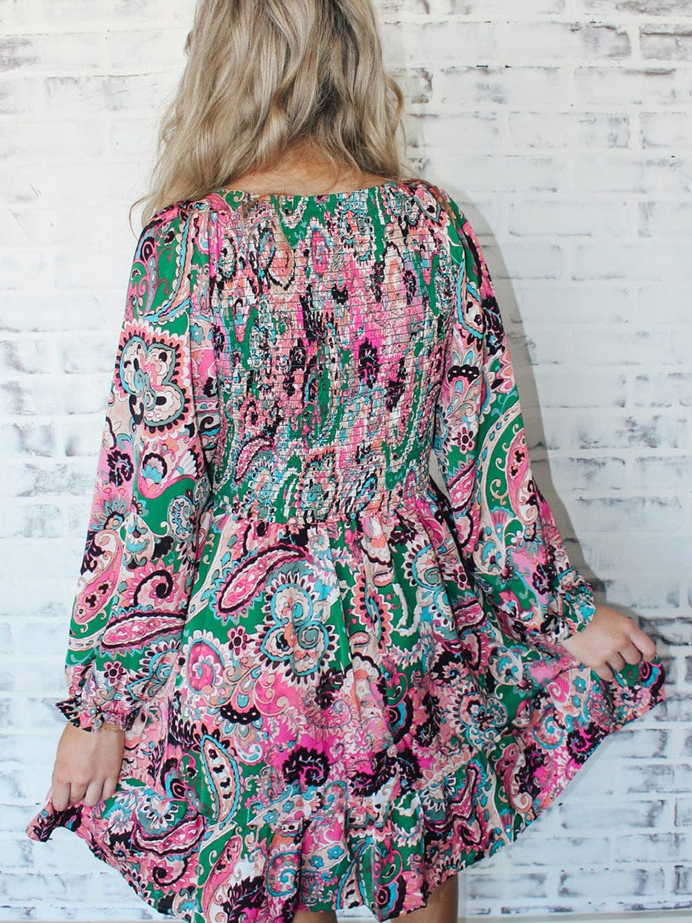 Bohemian Paisley Print Smocked Boho Dress