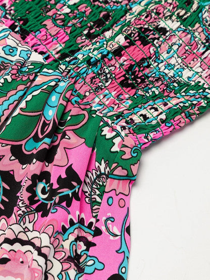 Bohemian Paisley Print Smocked Boho Dress