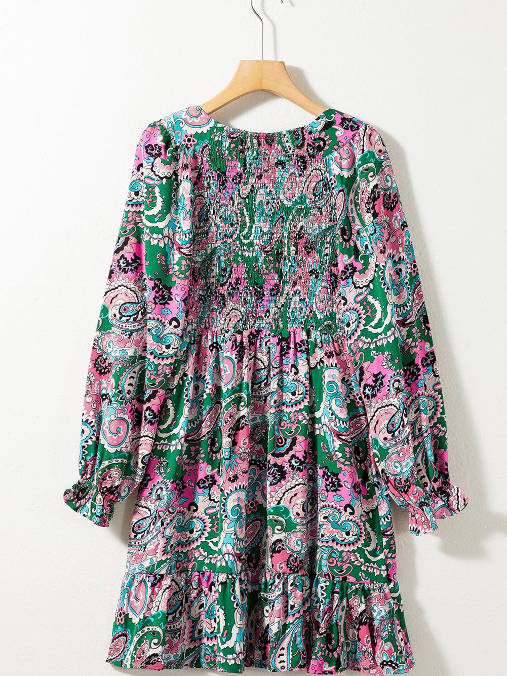 Bohemian Paisley Print Smocked Boho Dress