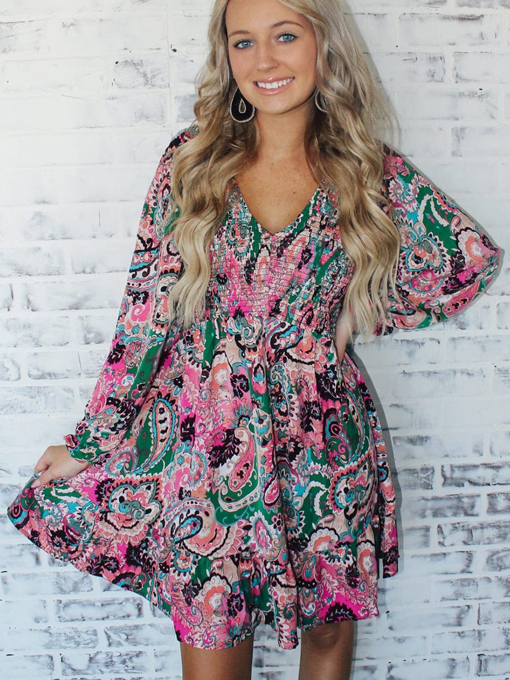 Bohemian Paisley Print Smocked Boho Dress