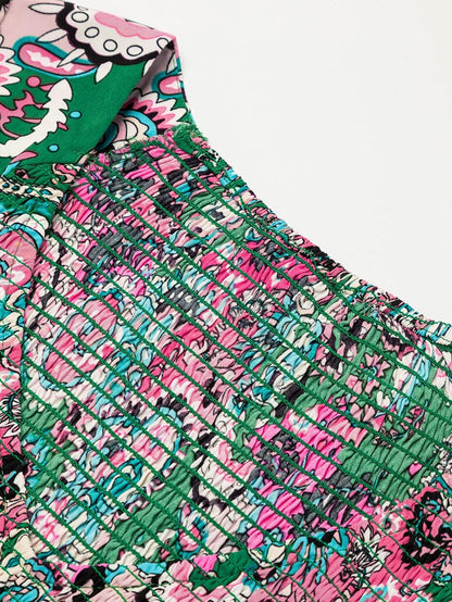 Bohemian Paisley Print Smocked Boho Dress