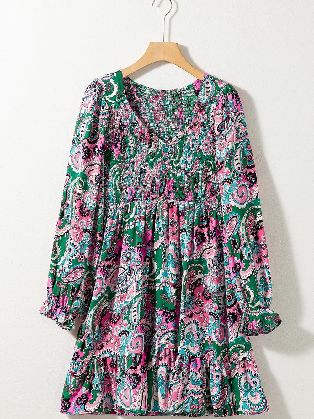 Bohemian Paisley Print Smocked Boho Dress