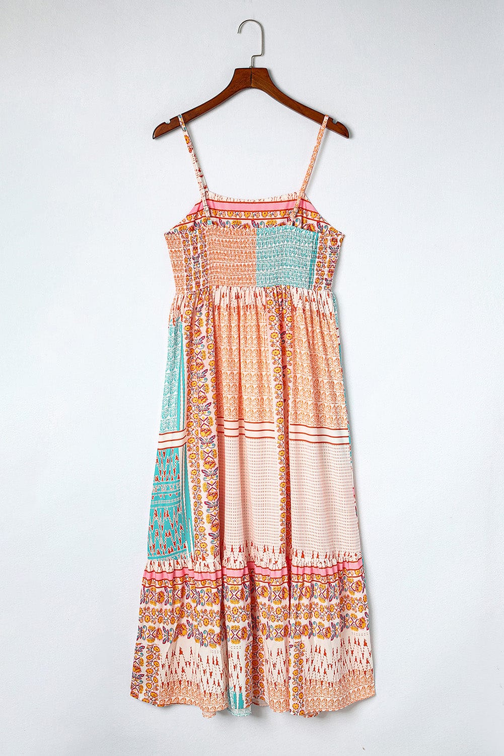 Bohemian Patchwork Print Maxi Sundress with Spaghetti Straps