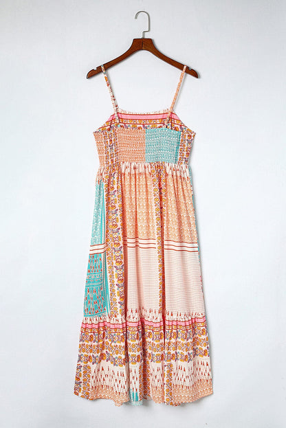 Bohemian Patchwork Print Maxi Sundress with Spaghetti Straps