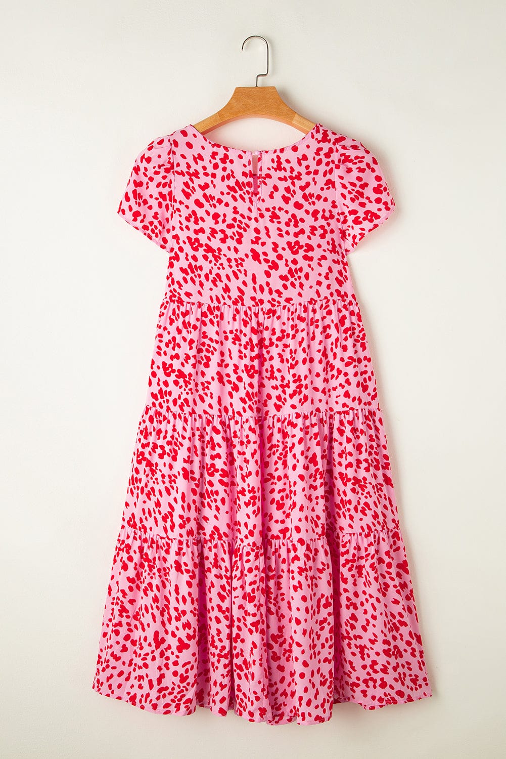 Bohemian Pink Flare Tiered Maxi Dress with Short Sleeves