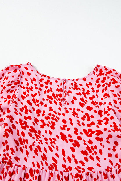 Bohemian Pink Flare Tiered Maxi Dress with Short Sleeves