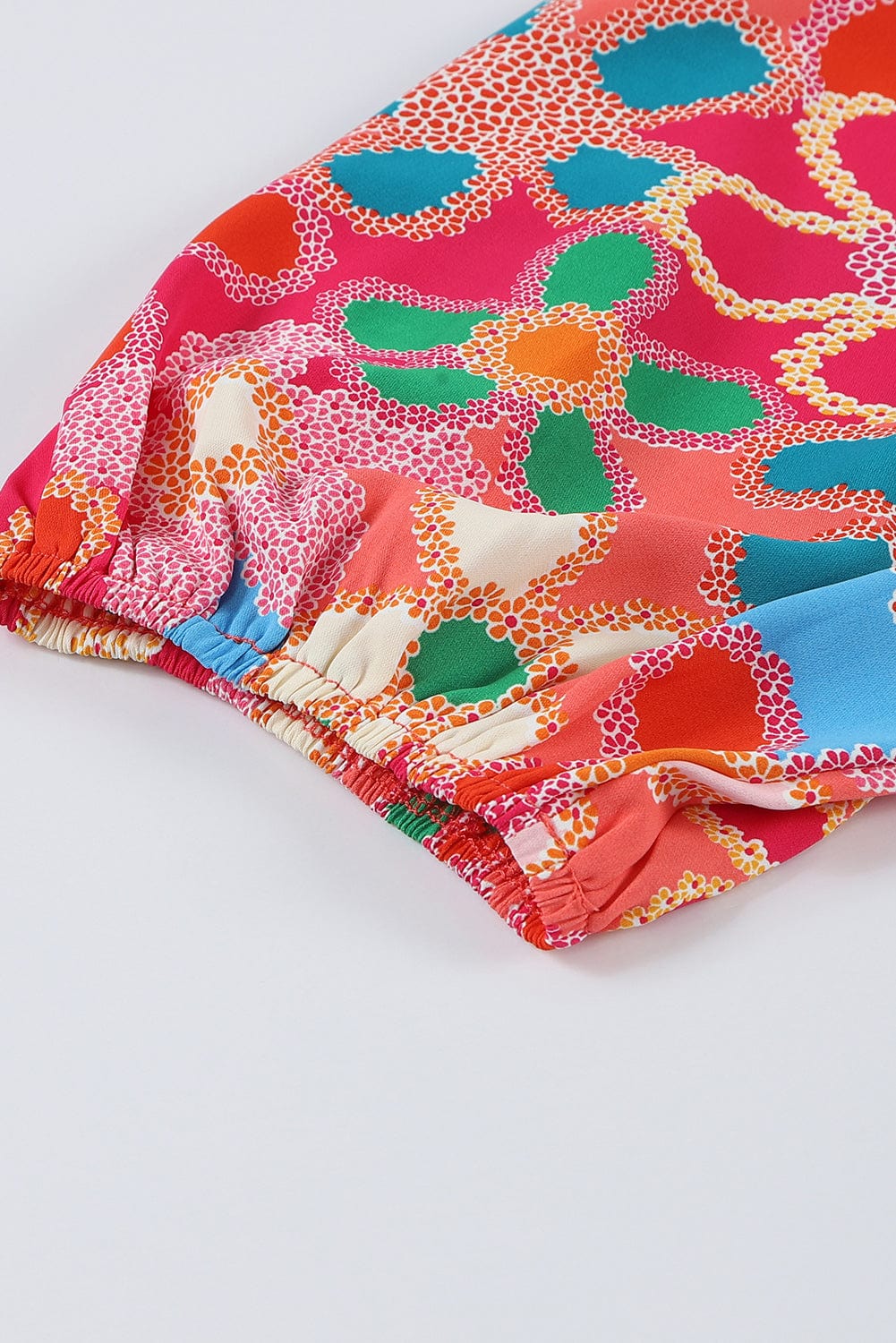 Bohemian Pink Floral Print Puff Sleeve Peplum Blouse