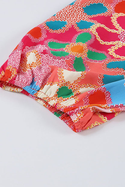 Bohemian Pink Floral Print Puff Sleeve Peplum Blouse