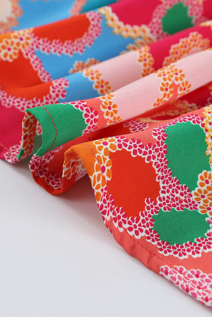 Bohemian Pink Floral Print Puff Sleeve Peplum Blouse