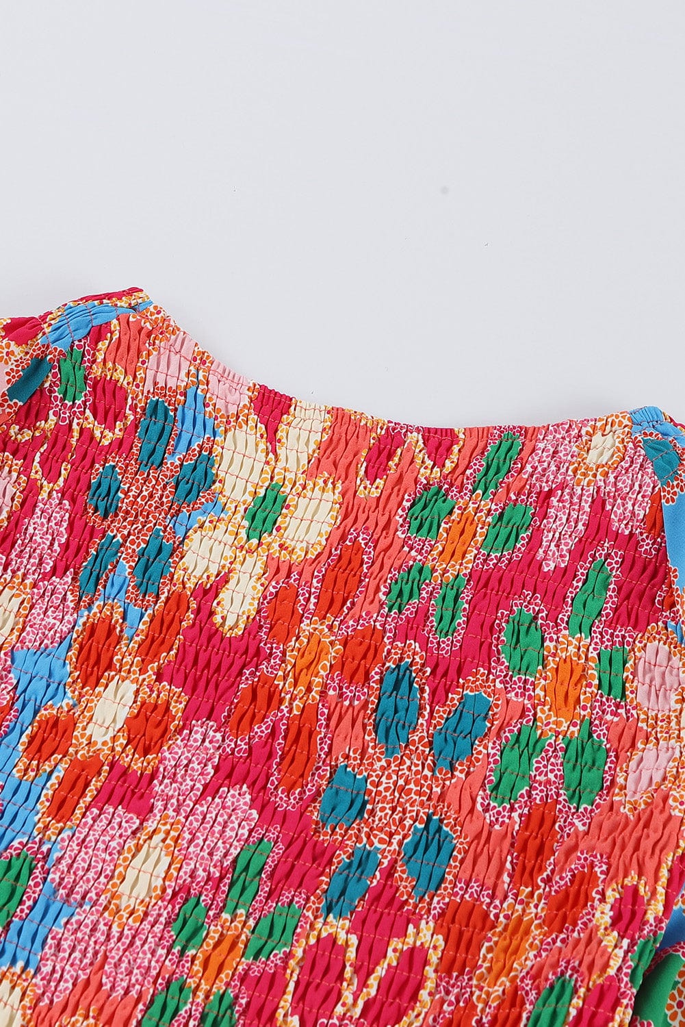 Bohemian Pink Floral Print Puff Sleeve Peplum Blouse