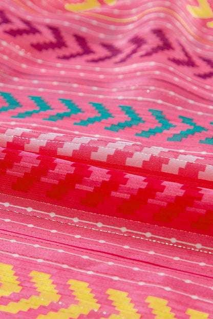 Bohemian Pink Geometric Print Maxi Dress with Tassel Detail