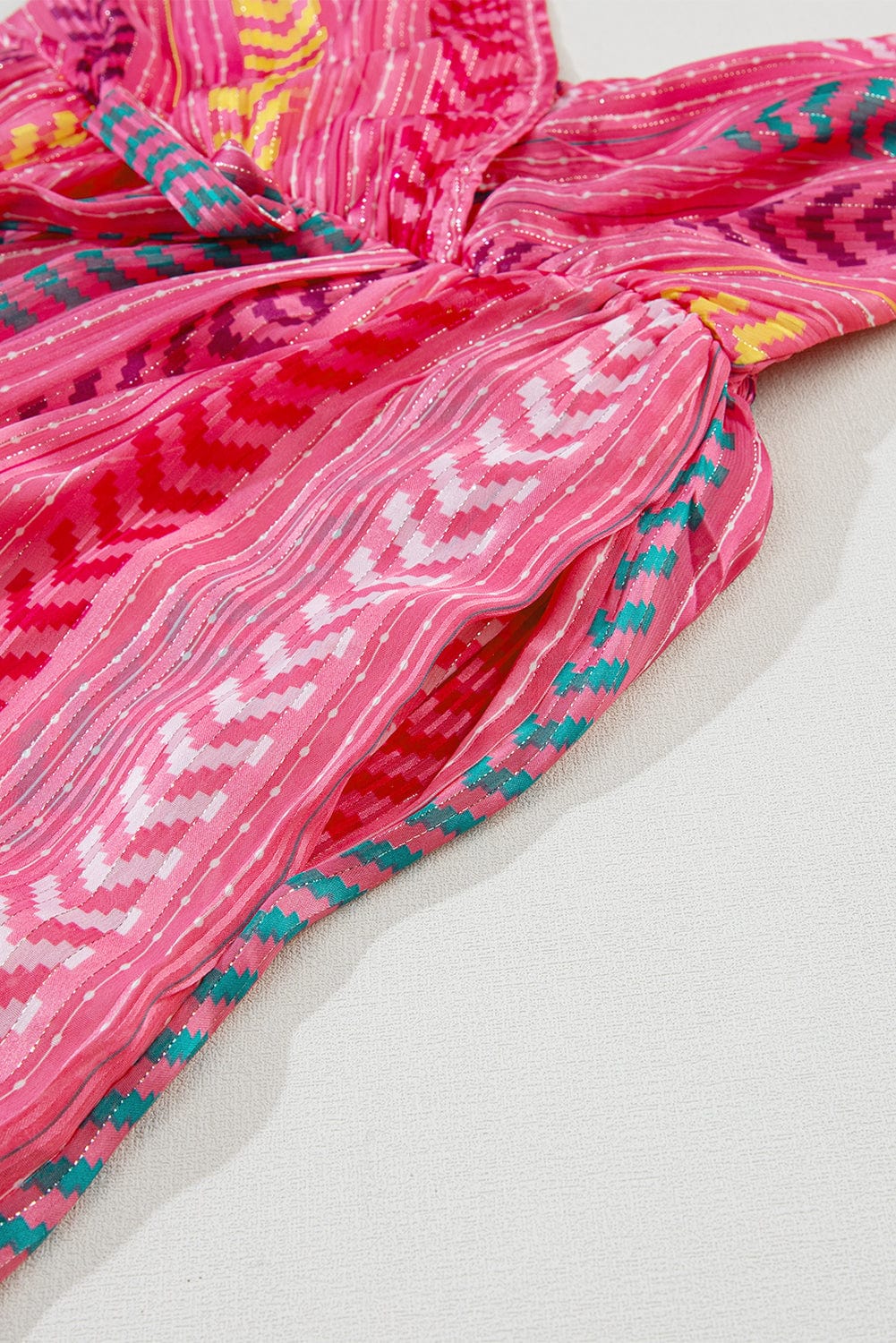 Bohemian Pink Geometric Print Maxi Dress with Tassel Detail